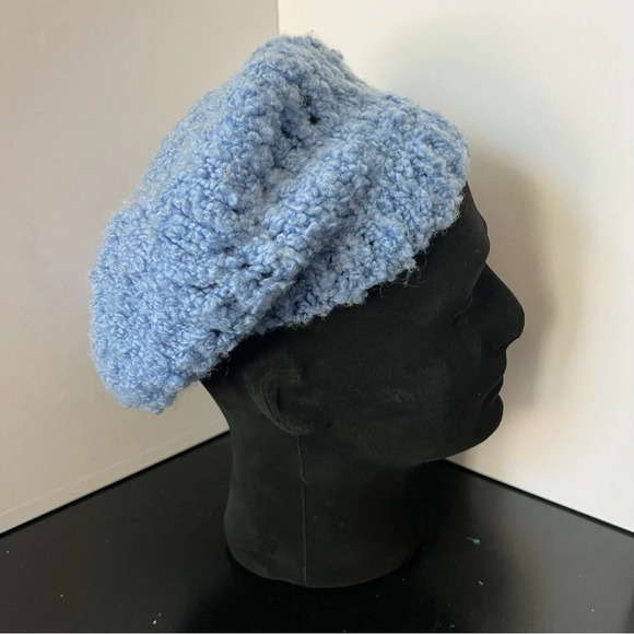 Vintage Periwinkle Blue Soft Cozy Hand Knit Crochet Slouch Beanie - Picture 6 of 8